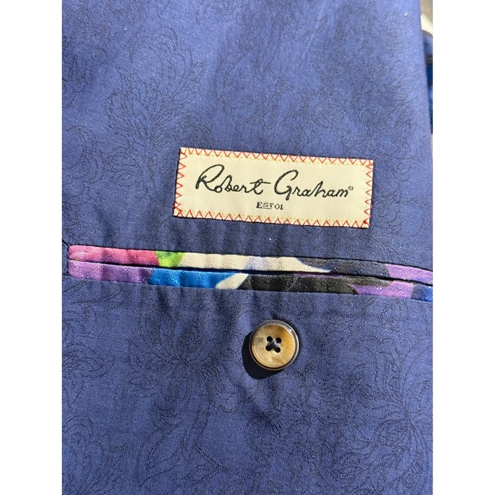 Robert Graham Mens Blue Paisley Cotton Blazer Tailored Fit Sport Coat Size 42 - Picture 12 of 14